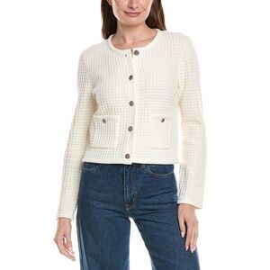 Milly Womens  Sade Textured Crewneck Wool-Blend Cardigan, Ivory